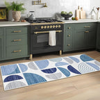 MUJOO Runner Rug Washable,Blue 2x6 Area Rugs for Hallways Kitchen Bathroom Bedroom Entryway,Non Slip Carpet Long Mat Indoor,Boho Soft Modern Abstract Navy Blue