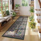 Rugcomf Runner Rug Vibrant Tree of Life-Patterned Vintage Kitchen Rugs Non Slip Washable Soft Carpet Runner for Laundry Bedroom Bathroom, Green
