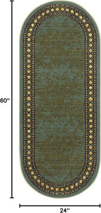 Antep Rugs Alfombras Modern Bordered 2x5 Non-Skid (Non-Slip) Low Profile Pile Rubber Backing Kitchen Area Rugs (Green, 2' x 5' Oval)