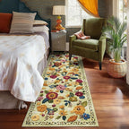2'6''x8' Machine Washable Runner Rug, Kitchen Hallway Area Rug Green Vintage Boho Floral Ultra Non-Slip Low Pile Soft Faux Wool Carpet, Kids and Pets Friendly for Bedroom Entryway Nursery Decor Rug