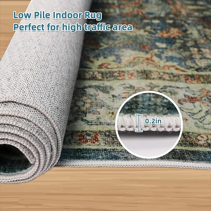 Dripex Vintage Washable Area Rug - 2x4 Indoor Door Mat Oriental Medallion Accent Throw Rug Distressed Foldable Non-Slip Low-Pile Bathroom Kitchen Rug for Entryway Laundry Room Living Room Bedroom