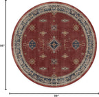RUGGABLE Washable Vintage Area Rug – Verena Amber Red 8 ft Round, Stain-Resistant, Non-Slip – Large Machine Washable Rugs for Living Room, Bedroom, Hallway, Entryway & Office–with Standard Pad