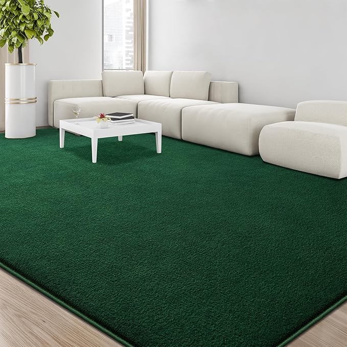 Large Area Rugs for Living Room Bedroom, 4x6 Feet Dark Green Rug, Minimalist Modern Shag Rug, Soft Thick Memory Foam Indoor Carpet, Non-Slip Washable Rug for Boys Girls Dorm Nursery Room Home Decor