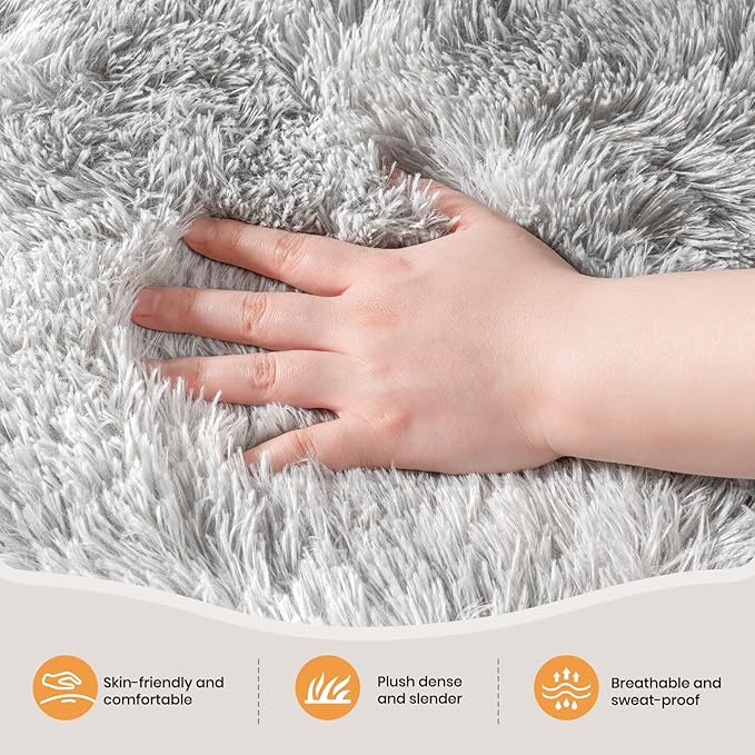 Zentavio Grey and White Area Rugs for Living Room Men Room Carpet 4x6 Bedroom Fluffy Furry Shag Aesthetic Plush High Pile Floor Rug for Kids Room Dorm Home Decor Tie-Dyed Grey White