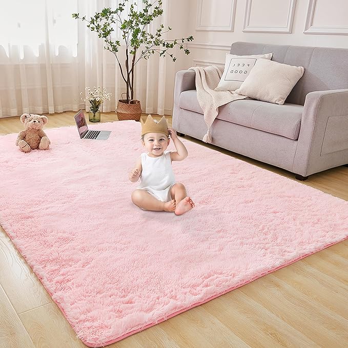 Andency 6x9 Area Rugs Pink,Large Shag Fluffy Soft Shaggy Rugs for Living Room Bedroom, Non-Slip Thick Plush Carpet for Kids Girls and Boys, Dorm Nursery Home Decor Aesthetic