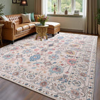 Area Rug for Living Room, 9x12 Washable Non Slip Large Faux Wool Throw Rug, 0.3″ Low Pile & Non-Shedding Boho Large Carpet Rugs for for Dining Room, Bedroom, Office (Beige)