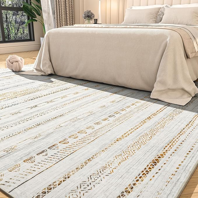 6x9 Area Rugs for Living Room Machine Washable Rug Distressed Indoor Carpet Neutral Moroccan Boho Rug Ultra Soft Area Rug for Bedroom Dining Room Playroom Office, Multi-Color