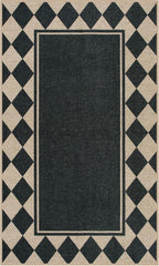 Moynesa Checkered Easy Jute Outdoor Patio Rug 3x5, Washable Indoor Outdoor Rugs for Entryway Non Slip, Farmhouse Carpet for Living Room Bedroom Kitchen Backyard Porches, Black Grid Pattern