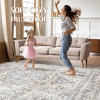 9x12 Area Rug Living Room: Washable Boho Large Neutral Vintage Soft Rugs Stain Resistant Farmhouse Non Slip Indoor Floor Carpet for Bedroom Nursery Kids Playroom Office Dining Room Home- Ivory Gray