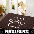 Smiry Dog Door Mat for Muddy Paws, Absorbent Dirt Trapper Non Slip Quick Dry Washable Chenille Mat for Mud Dogs, Entry Rug for Indoor and Outdoor (48x30 Inches, Brown and White)