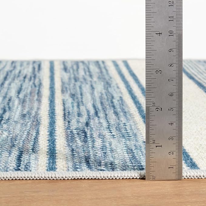 Dash & Albert Ellington Stripe Blue Machine Washable Rug, 2 X 3 Feet, Blue Stripe Pattern
