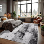 Washable Abstract Rug, 3x5 Modern Area Rugs with Non-Slip Rubber Backed for Bedroom, Thin but Soft Contemporary Carpet Kitchen Living Room Decor, Black Grey