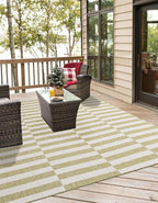 Unique Loom Outdoor Striped Collection Area Rug - Striped (7' 10" Square Green/Ivory)