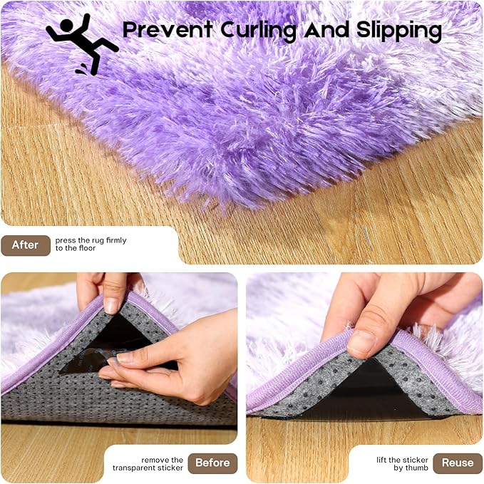 4x6 Rugs for Bedroom, Fluffy Small Area Rugs for Living Room,Soft Shag Fuzzy Carpet with 4 Non-Slip Stickers for Kids Boys and Girls Nursery Room Dorm Home Decor (Tie-Dyed Purple, 4ft x 6ft)