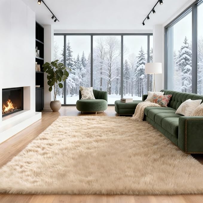 6x9 Solid Fluffy Camel Area Rug – Washable, Durable, Large Living Room Rug, Non-Slip High Pile Shag Rugs for Bedroom, Sofa Coffee Table, Nursery Rooms, Kids Room, Soft Indoor Floor Carpet