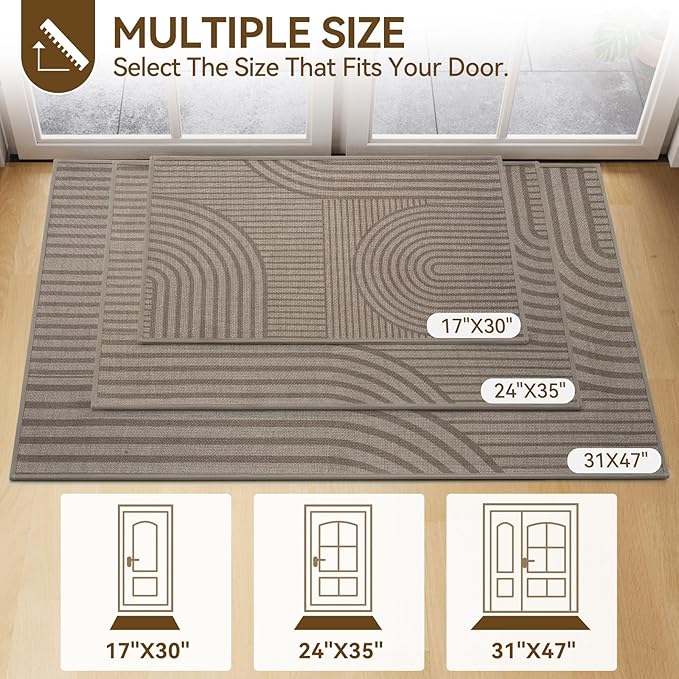 Front Door Mat 31''x47'', Absorbent Muddy Dirt Resist Washable Non Slip Low-Profile Indoor Doormat, Easy Clean Welcome Entryway Door Mats, Brown