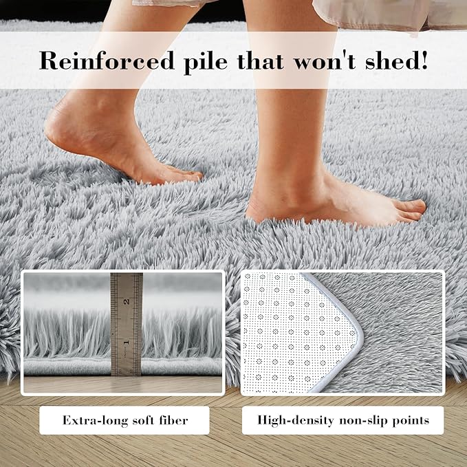 Fluffy Rug Shaggy Area Rug, Grey 9x12 Area Rugs for Living Room, Large Shag Area Rugs for Bedroom Kids Room Home Decor, Upgrade Anti-Skid Rectangular Fuzzy Rugs