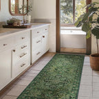 Dark Green Tranditional 2x6 Kitchen Runners Washable Non Slip, Low Pile Vintage Distressed Medallion Printed Carpet Runners for Hallway 6ft Indoor Entryway/Bedroom Bedside/Laundry Room/Bathroom
