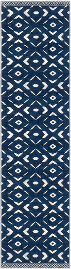 KILOCOCO Hallway Runner Rug 2.6'x12' Runners for Hallways Washable Runner Soft Non Slip Printed Geometric Low-Pile Rugs Runners for Bedroom Kitchen Living Room Boho Rugs, Blue