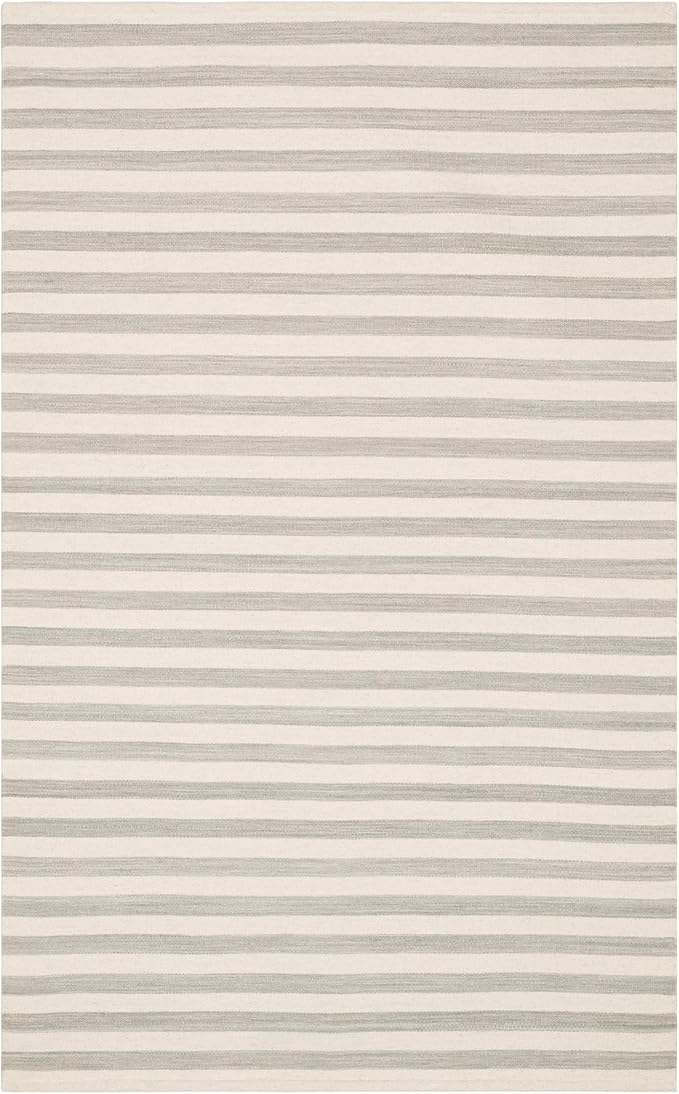 Home Conservatory Ladder Stripe Grey/Ivory Handwoven Wool 8 X 10 Feet, Grey/Ivory Stripe Pattern