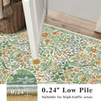 Floral Washable 6x9 Area Rug，Grass Green Boho Rugs for Living Room, Soft Low-Pile Non-Slip Stain Resistant & Non-Shedding Carpet for Bedroom, Dining Room, Office, Entryway, Nursery