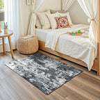 Washable Area Rugs 3'x5' Non-Slip Modern Abstract Soft for Living Room Entryway Bedroom Nursery, Print Pattern, Black Gray