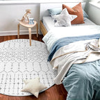 Lahome Moroccan Round Rugs 4Ft Washable Non-Slip Small Round Area Rug for Bedroom Soft White Low-Pile Round Throw Rug, Modern Geometric Print Indoor Circle Rugs for Kitchen Living Room Sofa Nursery