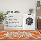 Mandala Rugs 5x7 -Orange Mandala Rug, 6x8 ft, Vintage Meditation Washable Rugs for Living Room, Hippie Spiritual Area Rug for Bedroom, Boho Vintage Floral Home Decor & Gifts