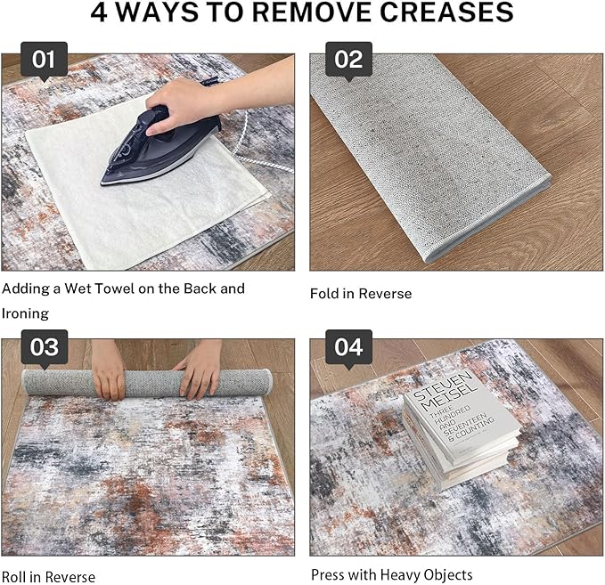 Modern Abstract Small Area Rug Indoor, Grey Orange Multi 3x5 Washable Rug Non-Slip Soft Entryway Rug Kitchen Mats Thin Print Faux Wool Floor Carpet Colorful Throw Rugs for Entrance Bedroom