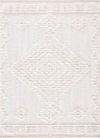 Hauteloom Rosales Farmhouse Living Room Bedroom Modern Moroccan Medallion Area Rug - Soft Shaggy High Low Carpet - High Pile - Bohemian, Boho - White, Beige, Cream - 6'7" x 9'