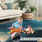 Orange Cat Rugs for Bedroom - 5x8 Area Rug - Cartoon Starry Sky Rugs for Living Room, 3D Cute Cat Rug, Non-Slip Washable Home Decor Carpet