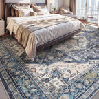 AMOAMI-Area Rug 8X10 Rugs for Living Room-Vintage Soft Blue Rugs for Bedroom-Non Slip Carpet-Washable Rug for Dining Room Living Room Bedroom Office Under Table