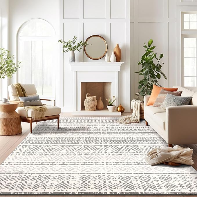 Rugshop Geometric Boho Perfect for high Traffic Areas of Your Living Room,Bedroom,Home Office,Kitchen Area Rug 12' x 15' Gray