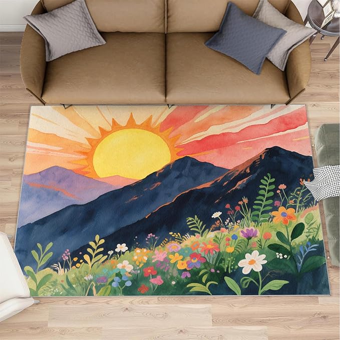 Boho Sun Runner Rugs 2x4ft, Minimalist Line Small Entryway Mats, Geometric Solar Laundry Room Rug Non Slip Durable Throw Rugs for Front Door Bedroom Bedside