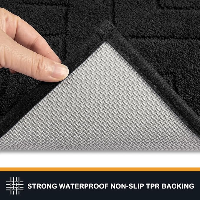 PURRUGS Dirt Trapping Door Mat 20" x 31.5", Non-Slip Machine Washable Entry Rug, Shoe Scraper, Dog Doormat, Super Absorbent Welcome Mat for Front & Back Door, Muddy Wet Shoes & Paws, Black
