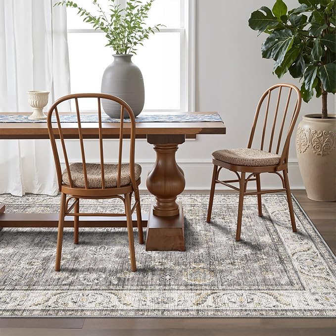 LUMI 8x10 Washable Area Rug for Living Room, Ultra Soft Traditional Vintage Rugs Non Slip with Rubber Backing, Low Profile, High Traffic, Stain Resistant Carpets, Ideal for Bedroom, Dining Room