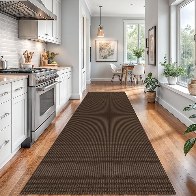 Braided Runner Rug 3x14 Ft Washable Runners for Hallways Non Slip Rubber Backed Kitchen Runners Cotton Long Entryway Runner Indoor, Woven Carpet for Hall Stair Entryway, Brown