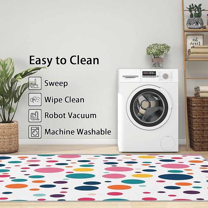 Polka Dots Rugs for Kids Room -Polka Dot Rug, 5x8 ft, Colorful Dots Area Rug, Multicolor Geometric Washable Non-Slip Stain Resistant, Kids Nursery Playroom Home Decor & Gifts