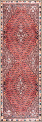 Bloom Rugs Washable Non-Slip 12 ft Runner - Red/Multicolor Traditional Bordered Runner for Entryway, Hallway, Bathroom, and Kitchen - Exact Size: 2.5' x 12'