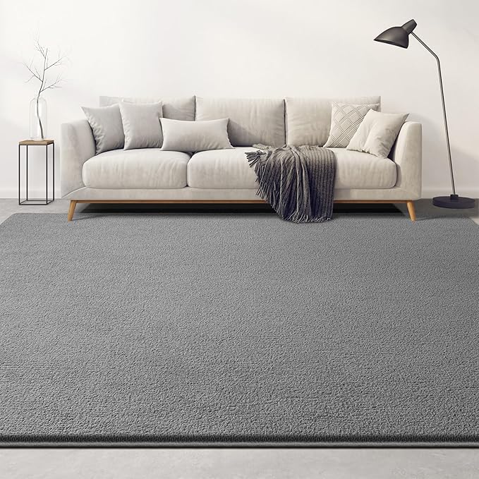 Large Area Rugs for Living Room Bedroom, 7x10 Feet Grey Rug, Minimalist Modern Shag Rug, Soft Thick Comfy Memory Foam Indoor Carpet, Non-Slip Washable Rug for Boys Girls Dorm Nursery Room Home Decor