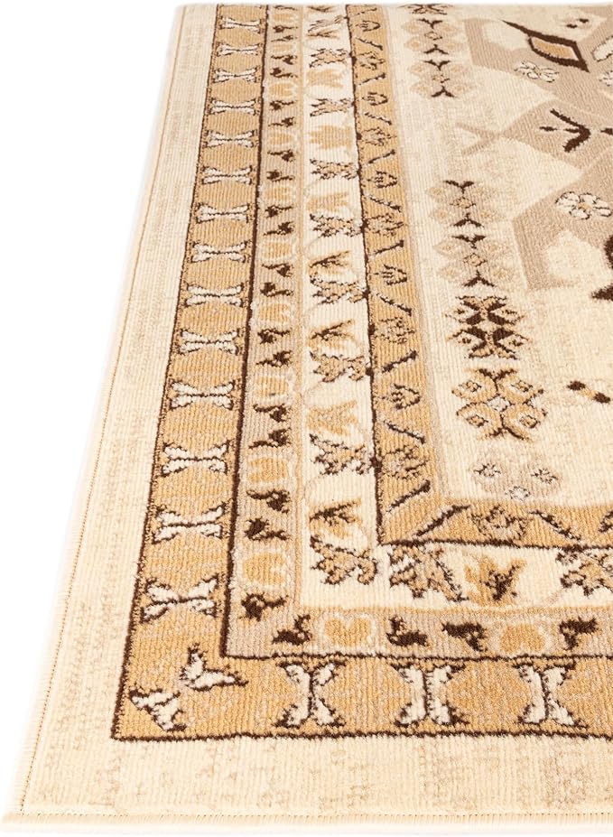 Unique Loom Taftan Collection Border Geometric Tribal Inspired Design Area Rug (5' 0 x 8' 0 Rectangular, Ivory/ Tan)