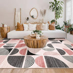 MUJOO Pink Washable Rugs 9x12,Boho Area Rugs for Living Room Bedroom Dining Room,Large Throw Floor Carpet Non Slip Soft Modern Abstract Pink and Grey