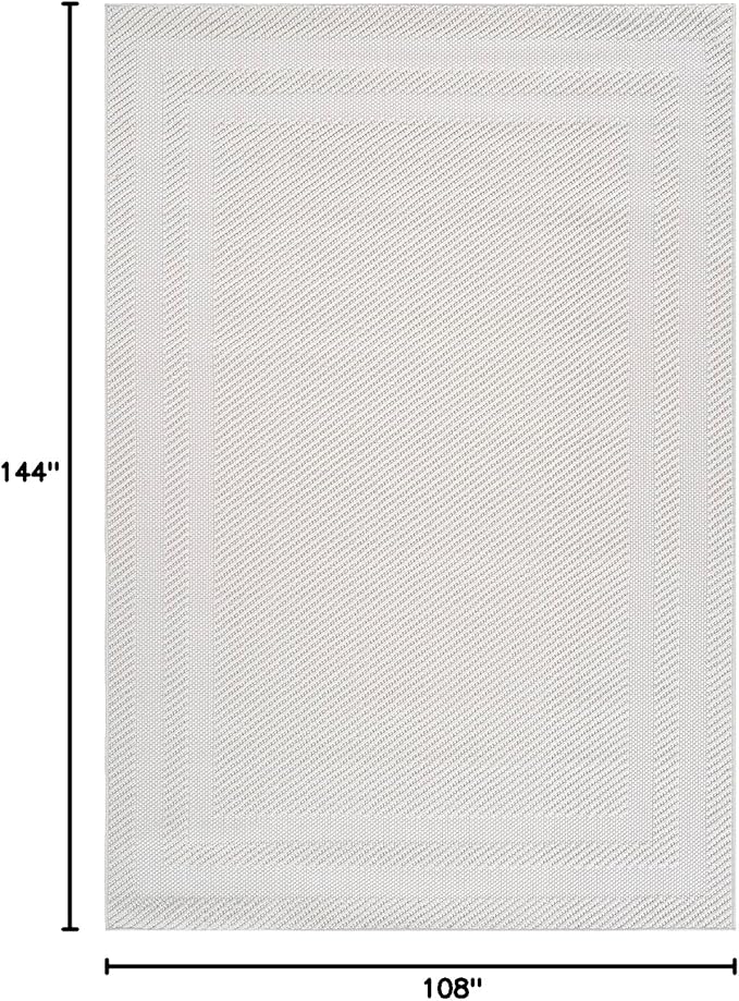 CAMILSON Micro Loop Rug 9x12 Modern Luxury Bordered Large Area Rugs Soft High and Low Pile Stain Resistant Easy-Cleaning Non-Shedding for Living Room Office Indoor Carpet (9 x 12 / White)