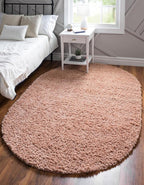 Unique Loom Davos Shag Collection Area Rug - Solid (7' 10" x 10' Oval, Dusty Rose)