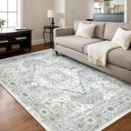 Area Rug 6×9 Washable Rugs for Bedroom, Vintage Floral Rug Soft Non Slip Stain Resistant Carpet for Living Room Dinning Room Kitchen Home Office Blue Green Multi