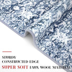 Runner Rug 2.6x12, Light Blue White Washable Long Hallway Rug Runner Non-Slip Soft Kitchen Runner Thin Printed Faux Wool Super Soft Carpet for Entryway Bedroom Laundry Room Indoor Home Decor