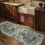 Lahome Bohemian Floral 2'8" x 8' Washable Hallway Runner Rug, Non Slip Kitchen Carpet Runners, Turkish Soft Pet Friendly Stair Mat for Bathroom Laundry Room Sunroom, Teal