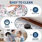 8x10 Washable Floral Distressed Rug, Vintage Farmhouse Area Rug for Living Room, Non-Slip Low Pile Soft Carpet for Nursery Bedroom Dining Room Home Office, Light Blue