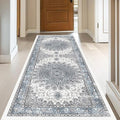 2x6 Runner Rugs for Entrance Non-Slip Washable Hallway Runner Rugs for Bedroom Low Pile Vintage Runners Blue