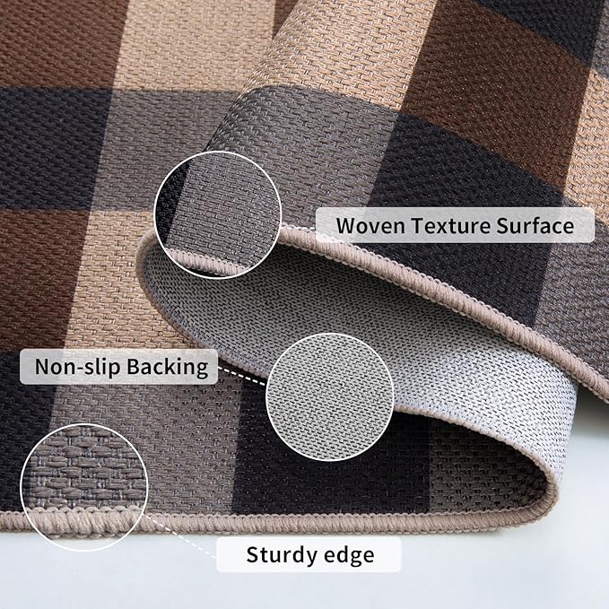 Tangsoo Checkered Easy Jute Rug,3x5 Washable Area Rug for Bedroom,Non-Slip Black Brown Indoor Outdoor Rug Modern Farmhouse Low Pile Carpet for Bedroom Patio Backyard Entryway
